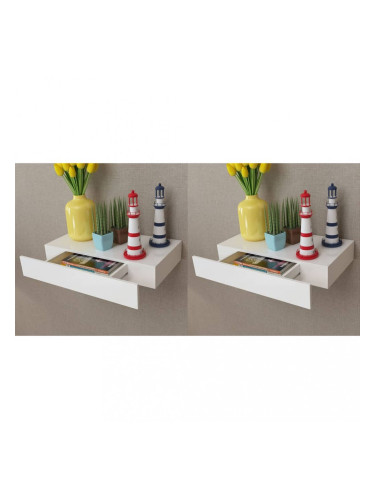 Sonata Окачени стенни рафтове с чекмеджета, 2 бр, бели, 48 см