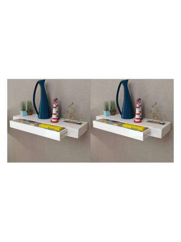 Sonata Окачени стенни рафтове с чекмеджета, 2 бр, бели, 80 см