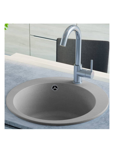 Sonata Гранитна кухненска мивка с едно корито, кръгла, сива