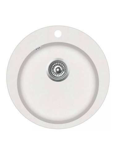Sonata Гранитна кухненска мивка с едно корито, кръгла, бяла