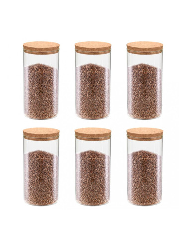 Sonata Стъклени буркани за съхранение с коркови капаци, 6 бр, 1100 мл
