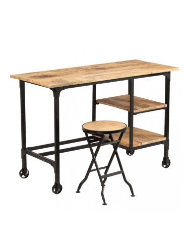 Sonata Бюро със сгъваем стол, мангово дърво масив, 115x50x76 см