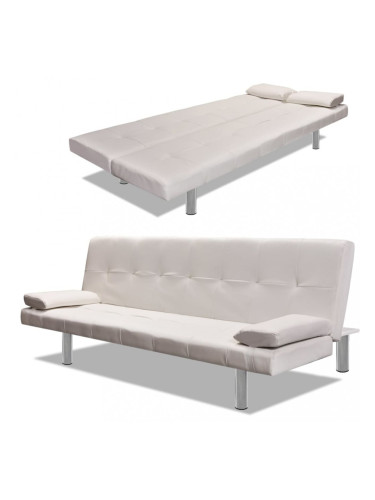 Sonata Разтегателен диван с две възглавници, изк. кожа, кремаво бял