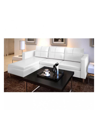 Sonata Триместен L-образен диван, изкуствена кожа, бял