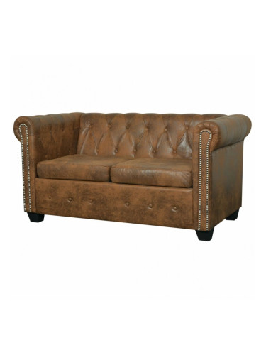 Sonata Диван "Честърфилд", 2-местен, изкуствена кожа, кафяв