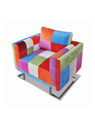 Sonata Фотьойл, кубична форма, хромирани крака, пачуърк дизайн текстил