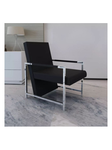 Sonata Фотьойл с хромирани крака, изкуствена кожа, черен