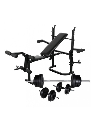 Sonata Комплект лежанка със стойка за лост, щанга и дъмбели, 60,5 кг