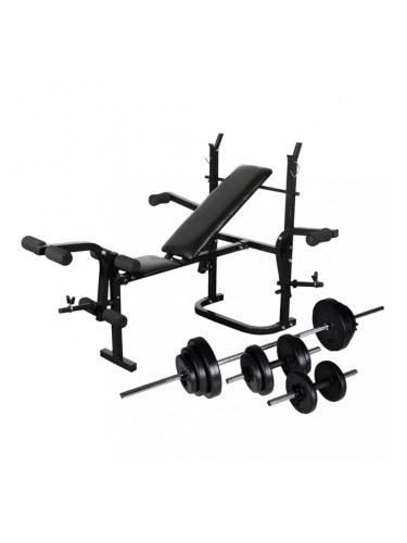 Sonata Комплект лежанка със стойка за лост, щанга и дъмбели, 30,5 кг