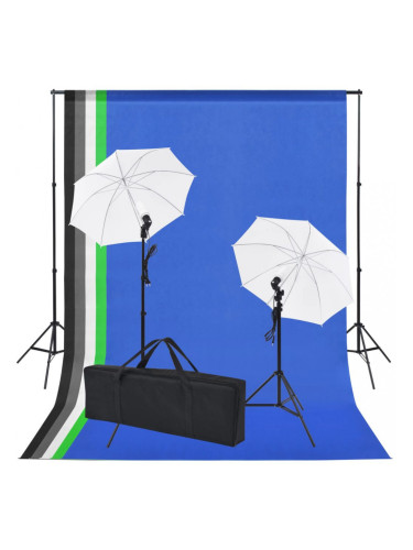 Sonata Комплект за фото студио с фонове в 5 цвята и 2 чадъра