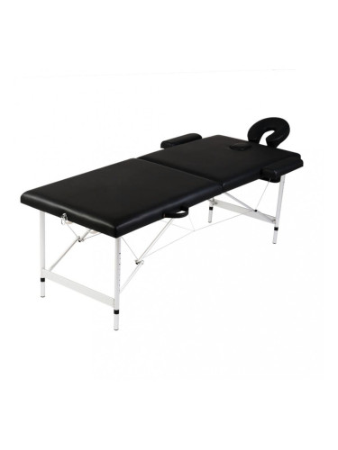 Масажна кушетка, 2 зони, алуминиева основа, цвят: черен