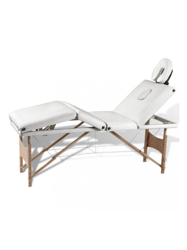 Масажна кушетка с 4 зони, дървена рамка, кремаво-бяла