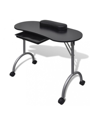 Маса за маникюр на колелца, сгъваема, черна