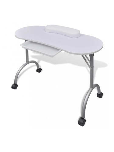 Маса за маникюр на колелца, сгъваема, бяла