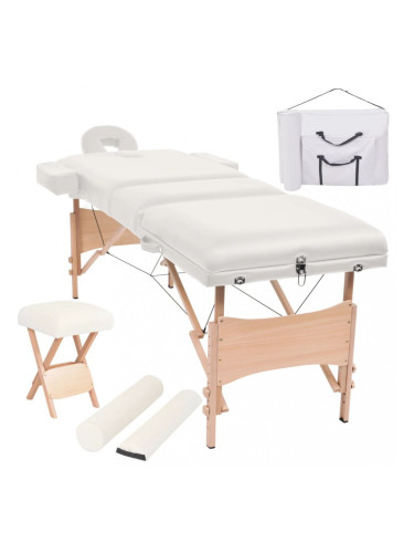 Sonata Сгъваема масажна кушетка с 3 зони, столче, 10 см пълнеж, бяла