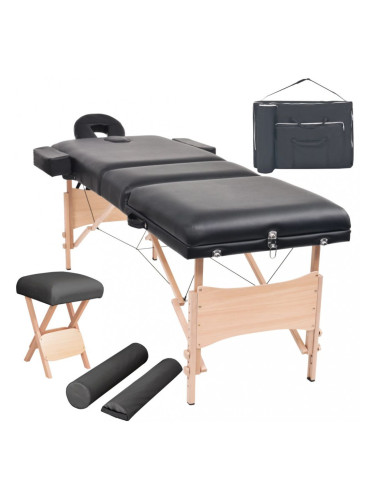 Sonata Сгъваема масажна кушетка с 3 зони, столче, 10 см пълнеж, черна