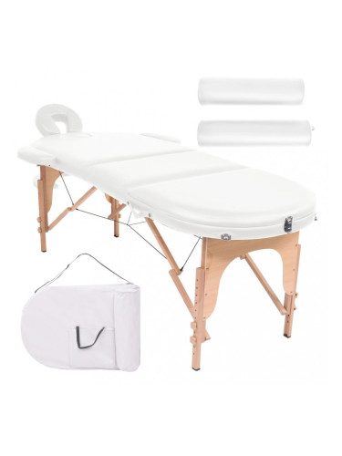 Sonata Сгъваема масажна маса, 10 см пълнеж, 2 овални болстера, бяла
