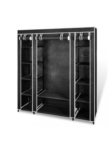Sonata Текстилен гардероб с отделения и летви, 45 x 150 x176 см, черен
