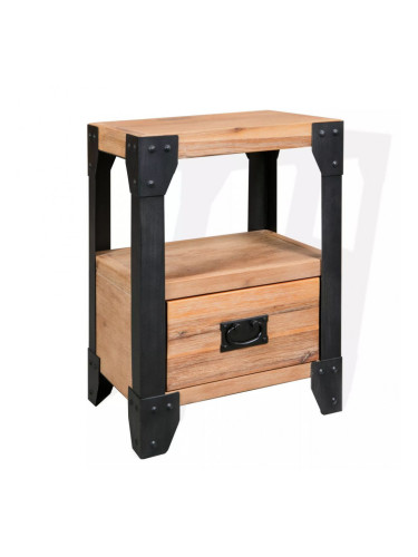 Sonata Нощно шкафче, акациево дърво масив, стомана, 40x30x54 cм