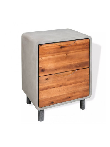 Sonata Нощно шкафче, бетон и акациево дърво масив, 40x30x50 cм