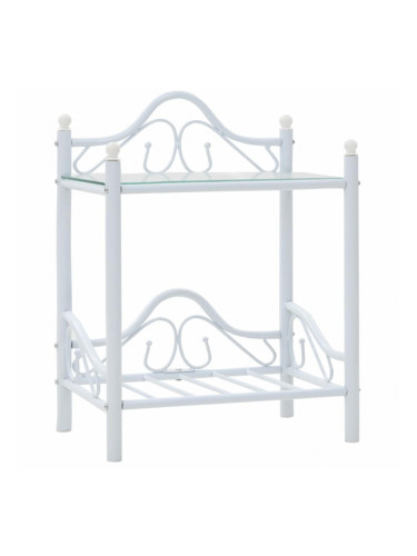 Sonata Нощна масичка, стомана и закалено стъкло, 45x30,5x60 см, бяла