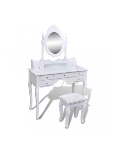 Sonata Тоалетка с огледало и табуретка, 7 чекмеджета, бяла