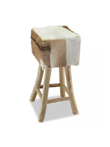 Sonata Бар стол, естествена кожа, тиково дърво, квадратен