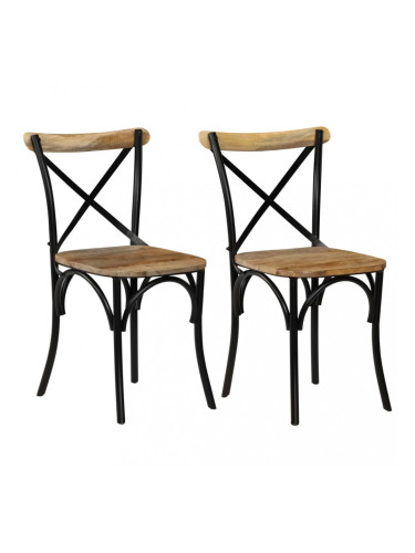 Sonata Кръстати столове, 2 бр, мангово дърво масив, 51x52x84 cм, черни