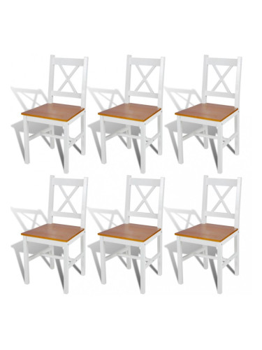 Sonata Трапезни столове, 6 бр, дърво, бял и натурален цвят