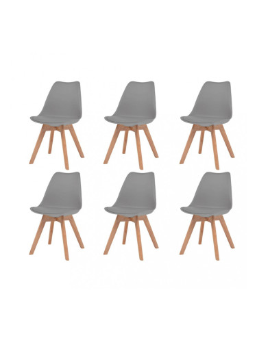 Sonata Трапезни столове, 6 бр, изкуствена кожа, масивно дърво, сиви