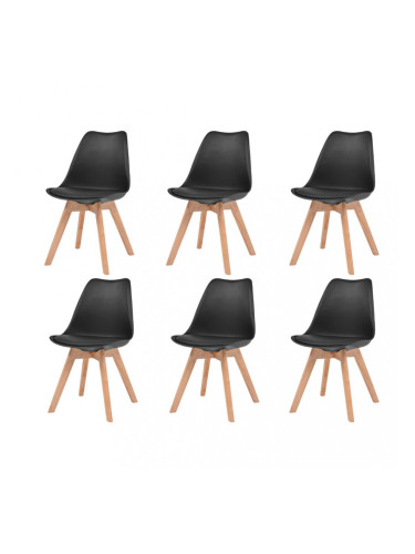 Sonata Трапезни столове, 6 бр, изкуствена кожа, масивно дърво, черни