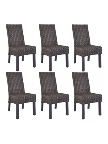 Sonata Трапезни столове, 6 бр, кубу ратан, мангова дървесина, кафяви