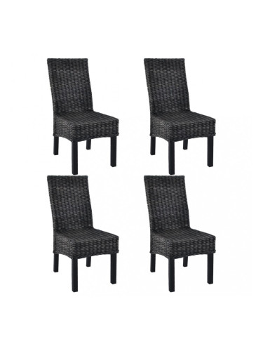 Sonata Трапезни столове, 4 бр, кубу ратан, мангова дървесина, черни