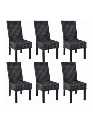 Sonata Трапезни столове, 6 бр, кубу ратан, мангова дървесина, черни