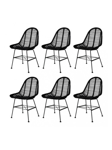 Sonata Трапезни столове, 6 бр, естествен ратан, черен