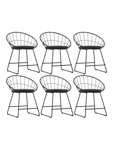 Sonata Трапезни столове, седалки изкуствена кожа, 6 бр, черни, стомана
