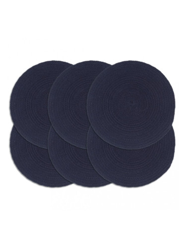 Sonata Подложки за хранене, 6 бр, тъмносини, 38 см, кръгли, памук