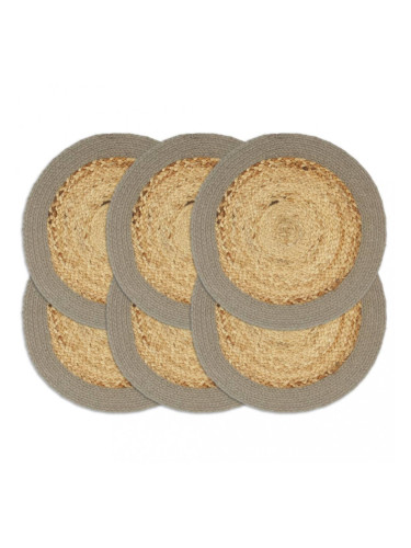 Sonata Подложки за хранене 6 бр натурално и сиво 38 см юта и памук