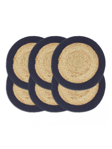 Sonata Подложки за хранене 6 бр натурално и нейви 38 см юта и памук