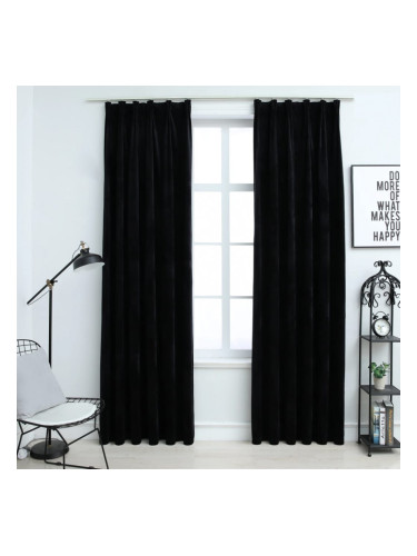 Sonata Затъмняващи завеси с куки, 2 бр, кадифе, черни, 140x175 см