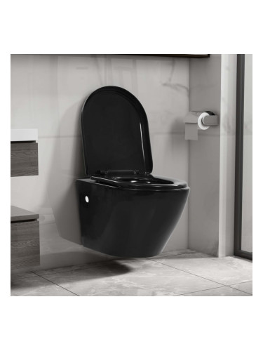 Sonata Окачена тоалетна чиния без ръб, керамична, черна