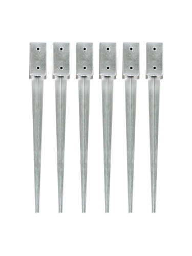 Sonata Заземителни колове 6 бр сребристи 7x7x75 см поцинкована стомана