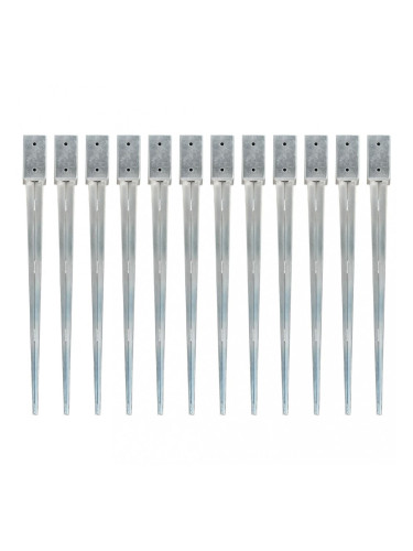 Sonata Заземителни колове 12 бр сребристи 7x7x90см поцинкована стомана