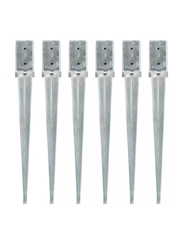 Sonata Заземителни колове 6 бр сребристи 8x8x76 см поцинкована стомана