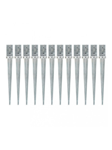 Sonata Заземителни колове 12 бр сребристи 8x8x76см поцинкована стомана