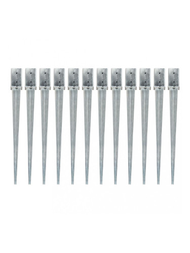 Sonata Заземителни колове 12 бр сребристи 8x8x91см поцинкована стомана