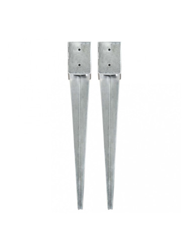 Sonata Заземителни колове 2 бр сребро 10x10x76 см поцинкована стомана