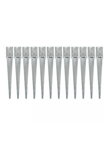 Sonata Заземителни колове 12 бр сребро 10x10x76 см поцинкована стомана