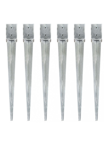 Sonata Заземителни колове 6 бр сребро 10x10x91см поцинкована стомана