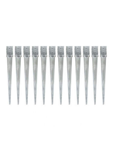Sonata Заземителни колове 12 бр сребро 10x10x91 см поцинкована стомана